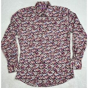 Coton Doux Mens Wine Cork Print Long Sleeve Button Down Shirt Size 41 16 L